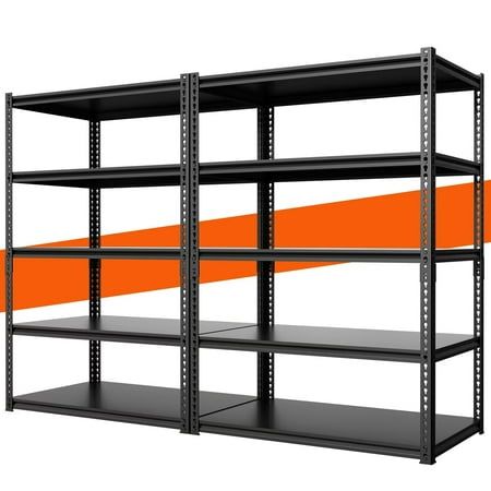 an orange and black shelving unit with two shelves on each side, one is empty