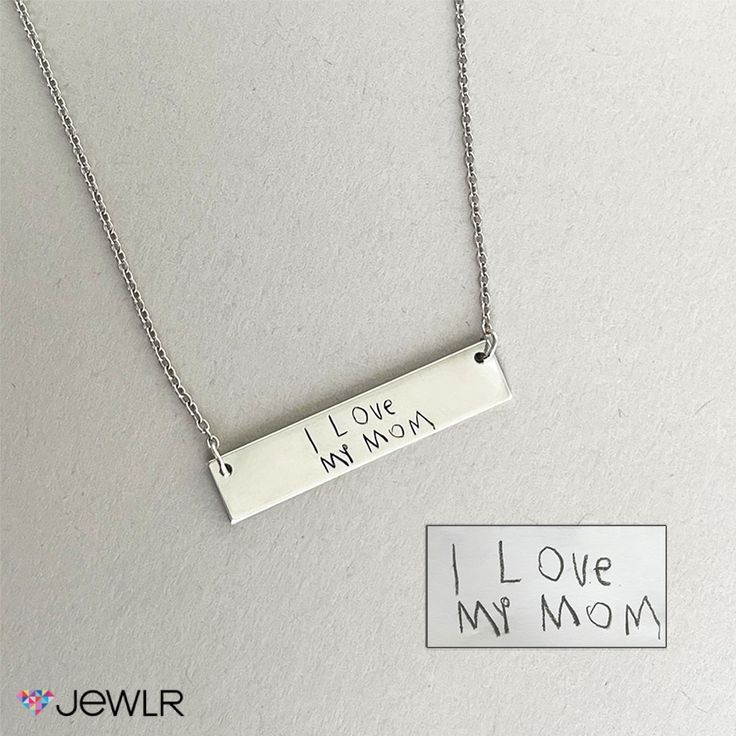 The ultimate in meaningful keepsakes, this one-of-a-kind bar necklace features a message in your or a loved one’s handwriting. To personalize your pendant, upload a clear image of your handwritten message on plain white paper. We will then engrave your message directly on the front of the nameplate. Design this unique piece in sterling silver, white, yellow, or rose gold, and select a matching chain for the perfect fit. For an extra special gift, add a touch of sparkle with a cable chain featuri Young Entrepreneur Ideas, Nameplate Design, S Handwriting, Kind Bar, Babies Christmas, Baker Man, Kind Bars, Birthday Candy, Money And Happiness