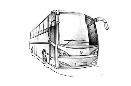 a drawing of a bus on a white background