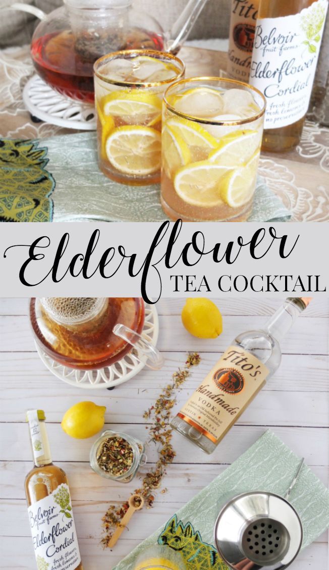 elderflower tea cocktail with lemons and herbs