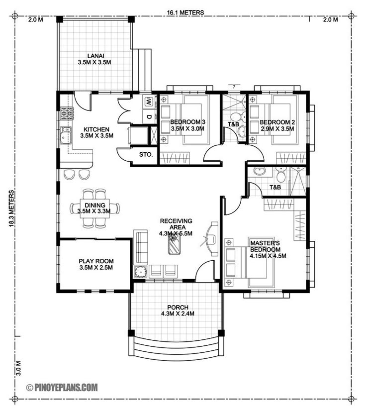 the floor plan for a home with three bedroom and two bathrooms, including an office area