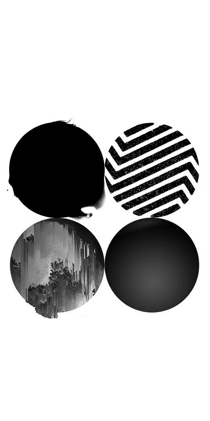 three black and white circles with different shapes