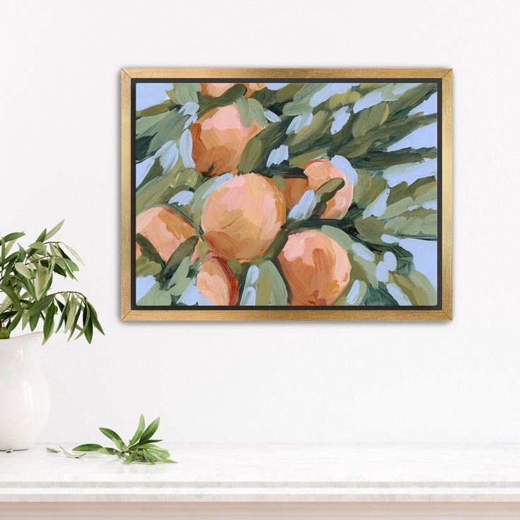 ’Peach Tree’ Art Print - Stretched Canvas / 8x10 in / Gold Frame Acrylic Fruit Painting, Peach Orchard, Fruit Art Print, Peach Tree, Ski Town, Botanical Collection, Peach Trees, Fruit Painting, Fruit Art