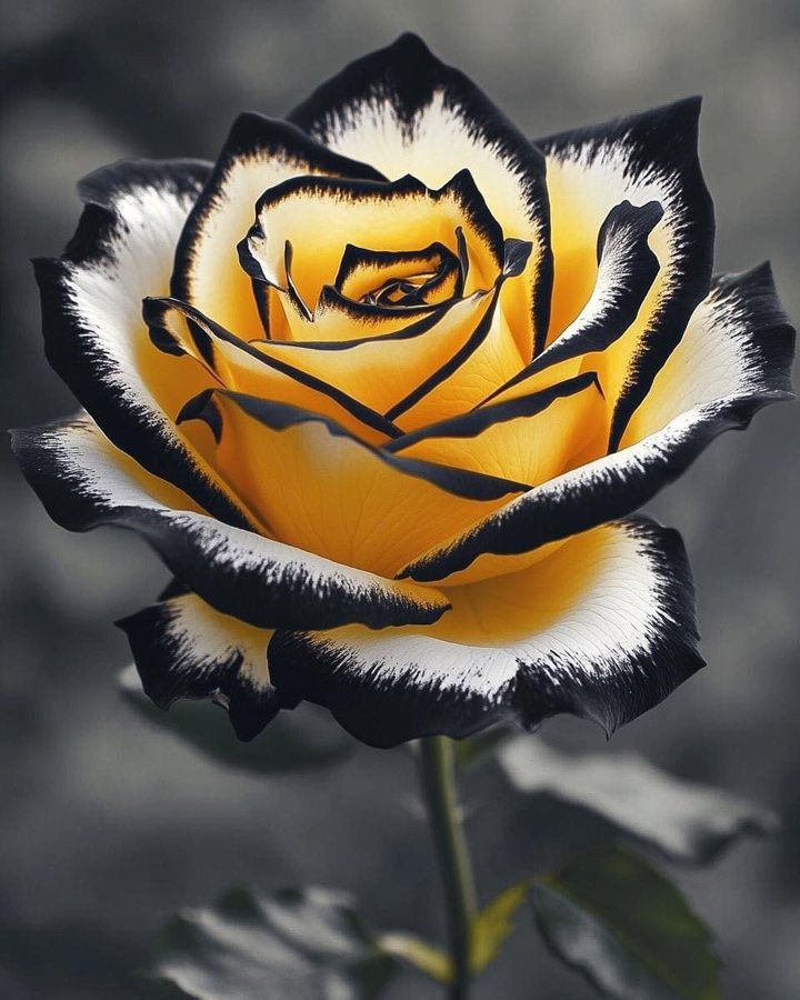 a black and white rose with yellow center