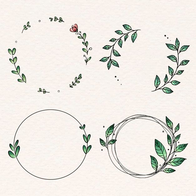 some green leaves and circles on a white background