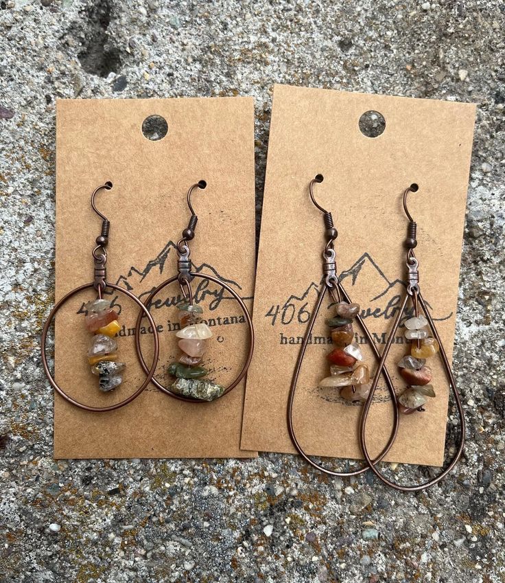 Handmade in Montana ❤️ Nature-inspired Dangle Earrings, Unique Round Hoop Earrings With Natural Stones, Earthy Teardrop Earrings For Gift, Hoop Earrings With Natural Stones For Gift, Earthy Drop Earrings With Natural Stones, Handmade Teardrop Earthy Earrings, Handmade Earthy Teardrop Earrings, Earthy Natural Stone Drop Earrings, Rustic Handmade Teardrop Earrings