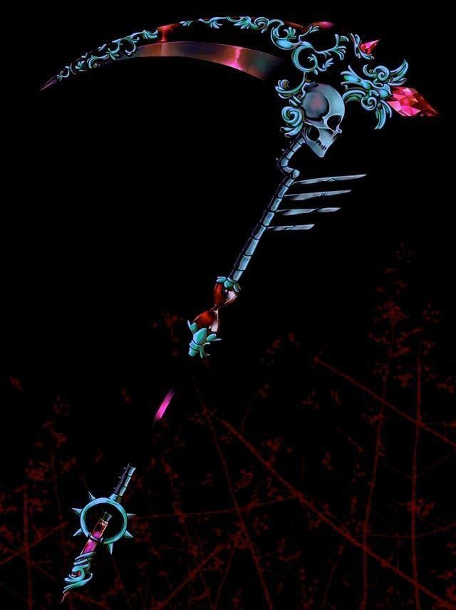 an artistic image of a skeleton holding a long arrow in the dark with red and blue lights