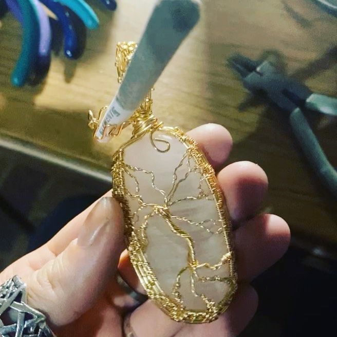 Tha GemStoner on Instagram: “Another tree of life I’ll probably sell 😜😂 this selenite palm stone is so pretty #girlwhosmoke #ganjagirls #youcanputyourweedinthere…” Tree Of Life, Mood Board, Pendant Necklace, Stone, Pendant, Instagram