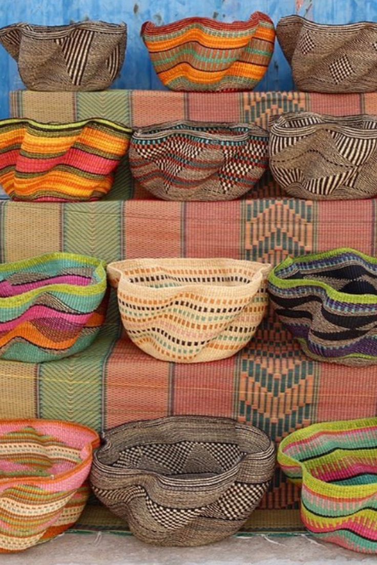 many baskets are stacked on top of each other