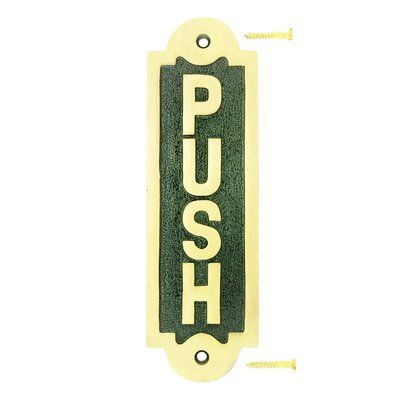 a push sign on a white background with the word push written in black and green