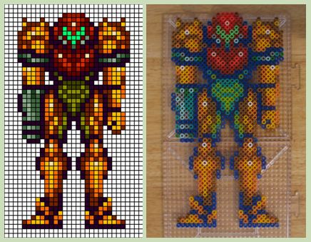 an image of a robot made out of perler beads and some other pixel art