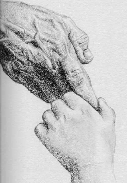 pencil drawing of two hands holding each other