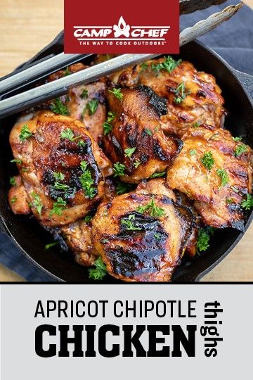 an image of chicken in a pan with chopsticks on the side and text apricot chipote