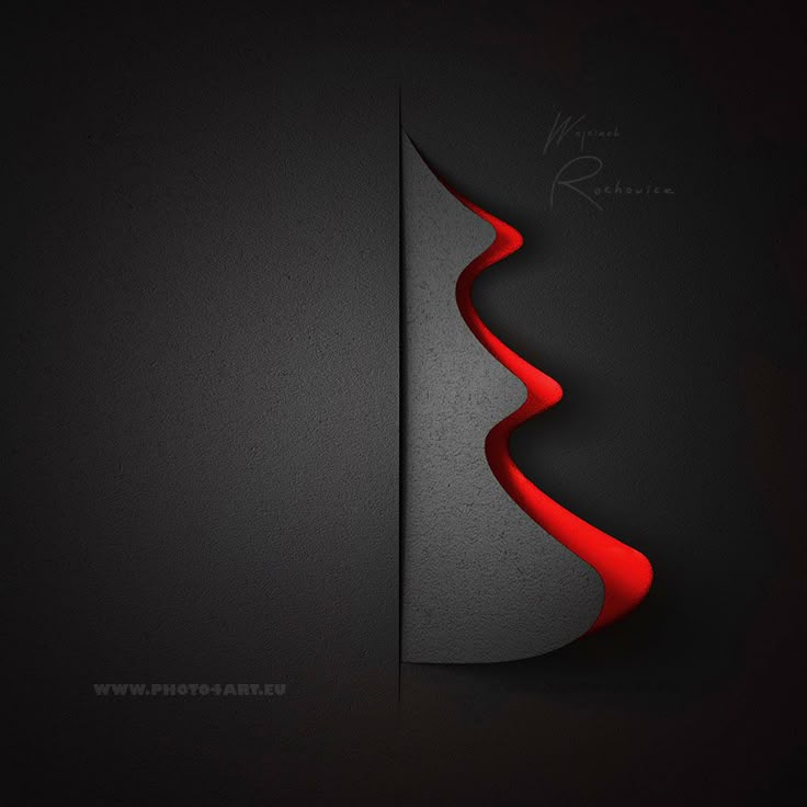 an abstract black and red wallpaper with curves in the center, on a dark background