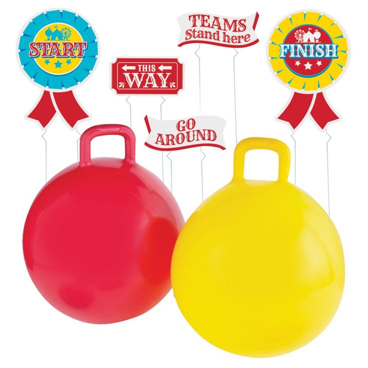 two red and yellow balloons are next to each other with some stickers on them