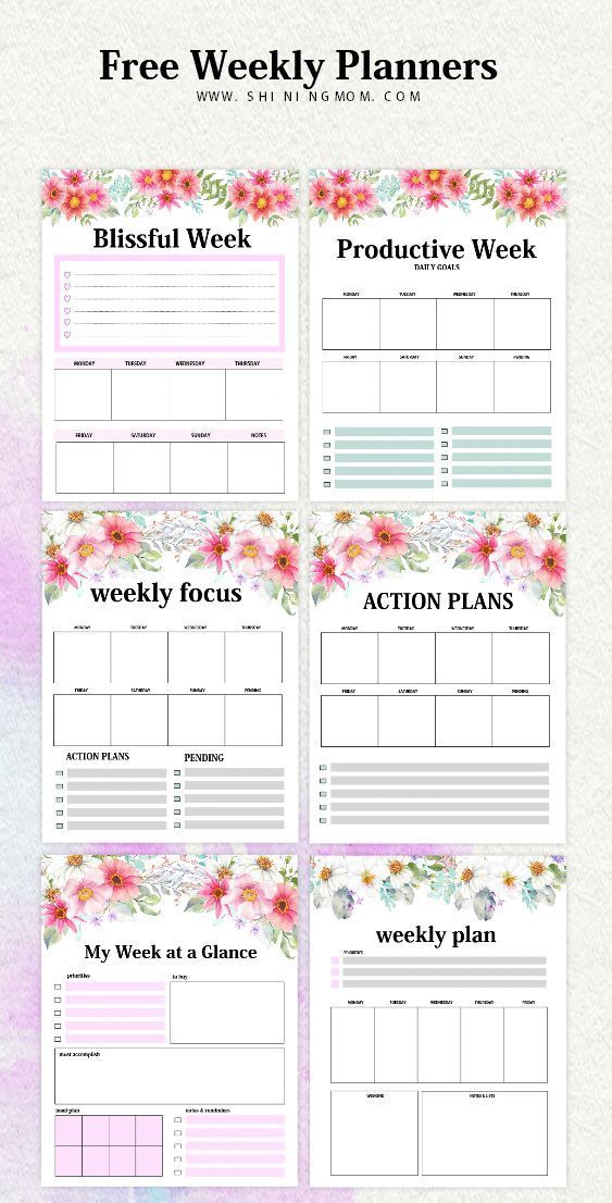 the printable weekly planner with pink flowers