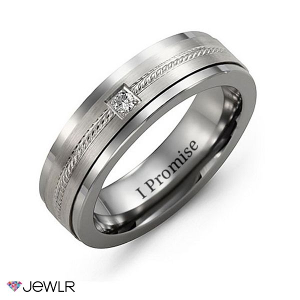 men's wedding band with princess cut diamonds in 18k white gold, 6mm