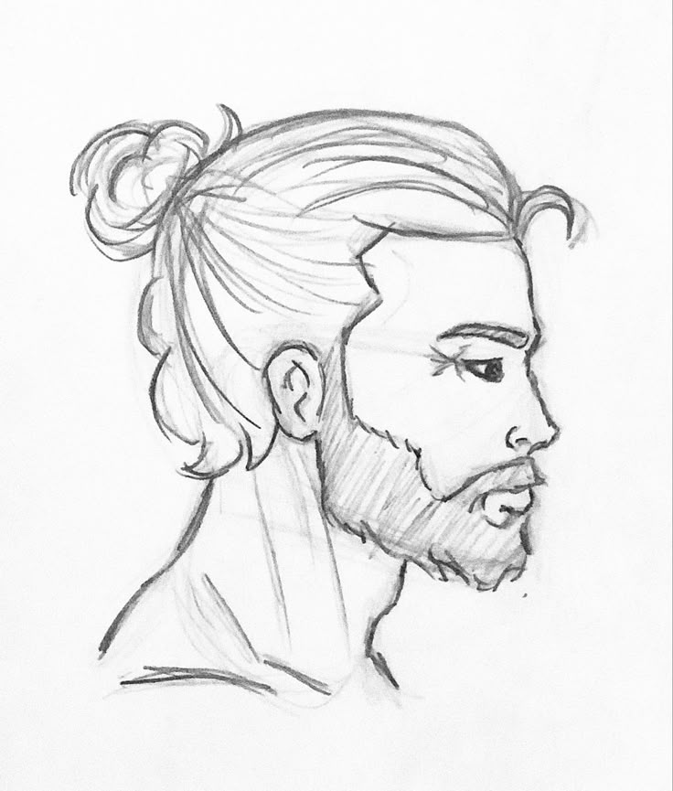 a drawing of a man with a ponytail and beard