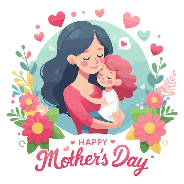 a woman holding a baby in her arms with flowers around it and the words happy mother's day