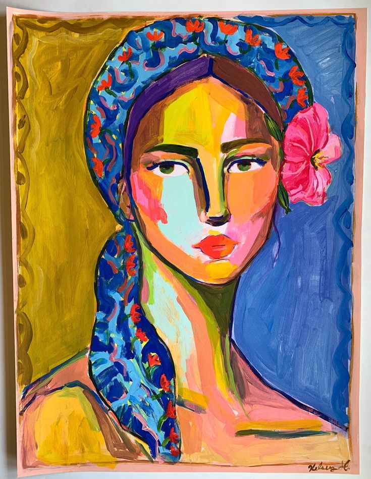 a painting of a woman with a flower in her hair