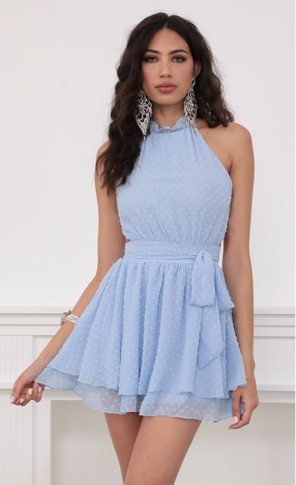 Day dresses > Sara Halter Chiffon Dress in Blue Dots Upf Clothing, Halter Neck Dress, Blue Dots, Casual Day Dresses, Straight Dress, Date Night Dresses, Day Party, Blue Dot, Halterneck Dress