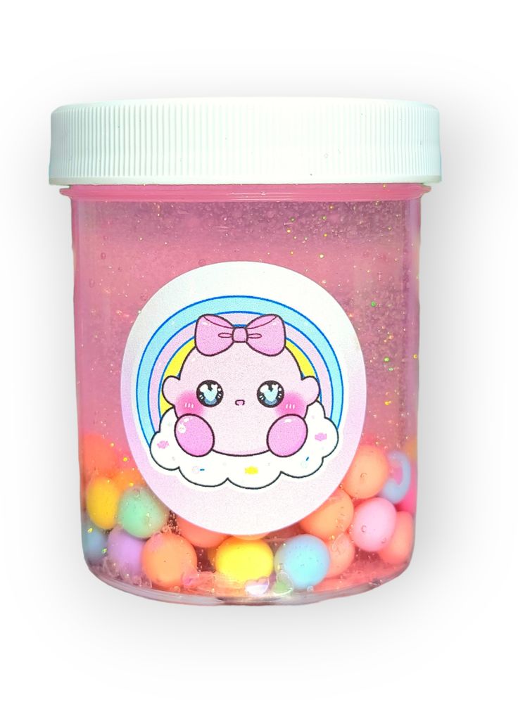 a jar filled with lots of colorful candies