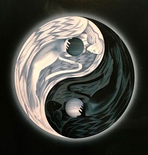 the yin symbol is depicted in this artistic painting