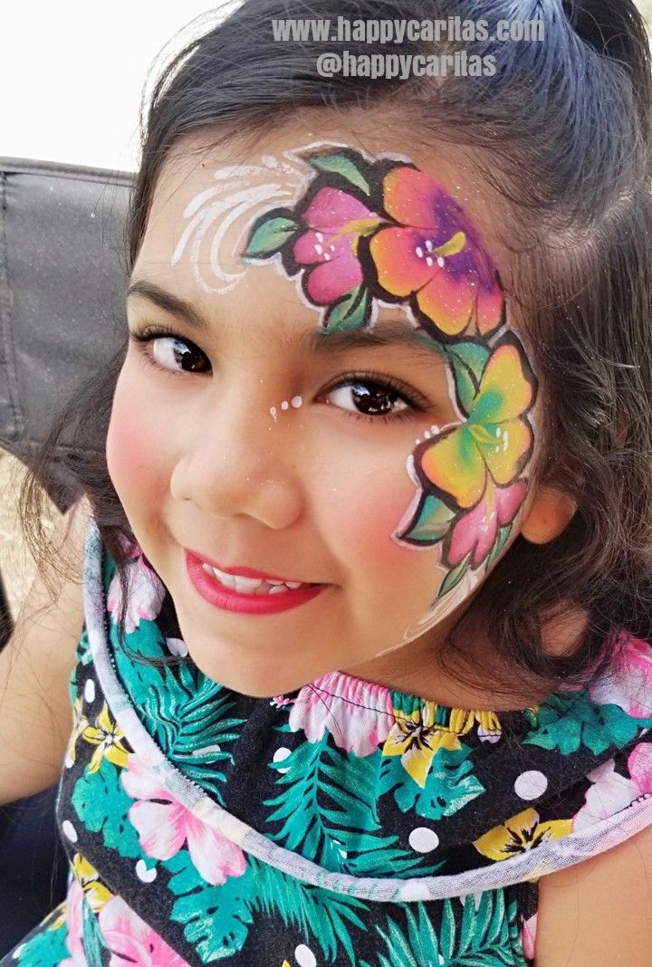 Lilo And Stitch Face Painting, Hawaiian Face Paint, Stitch Face Paint, Flamingo Face Paint, Flowers Face Painting, Face Painting Flowers, Adult Face Painting, Nemo Party, Cheek Art