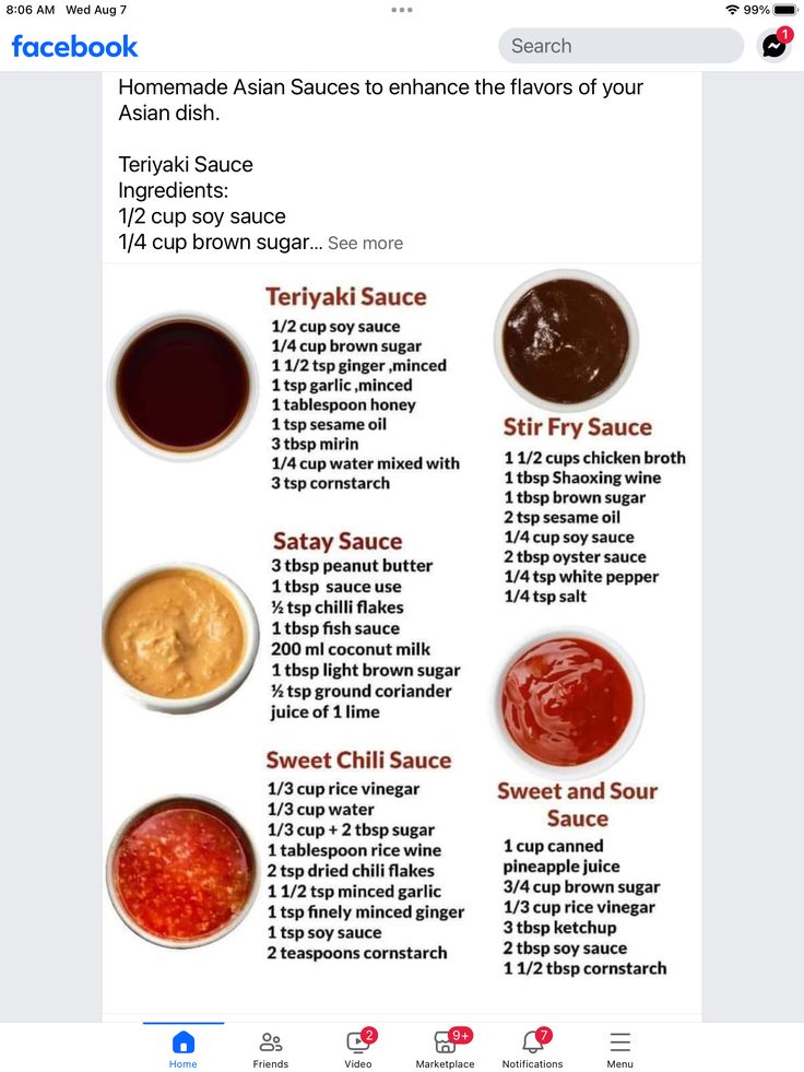 the facebook page shows different sauces and condiments for each type of dish