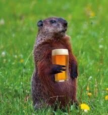 a groundhog holding a glass of beer in its paws