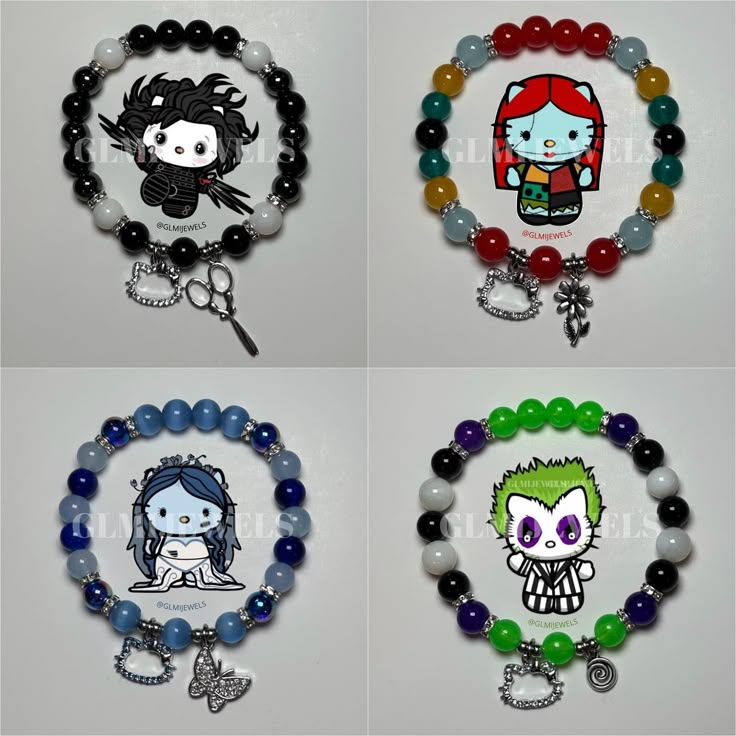 Beetle Juice Bracelets, Tim Burton Bracelet, Hello Kitty Bracelet, Sally Skellington, Girly Bracelets, Glass Bracelets, Pony Bead Bracelets, Kandi Ideas, Rhinestone Projects