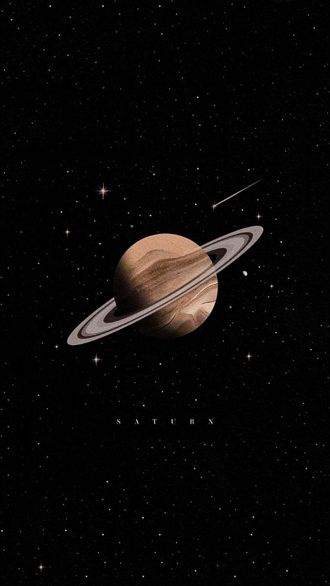 an artist's rendering of the planet saturn with its rings and stars in the background