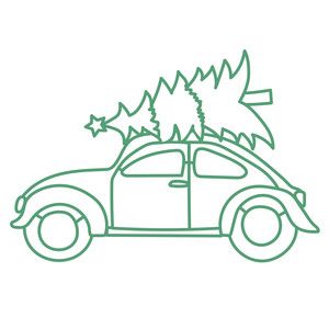 a car with trees on the roof and stars in the back window line art icon