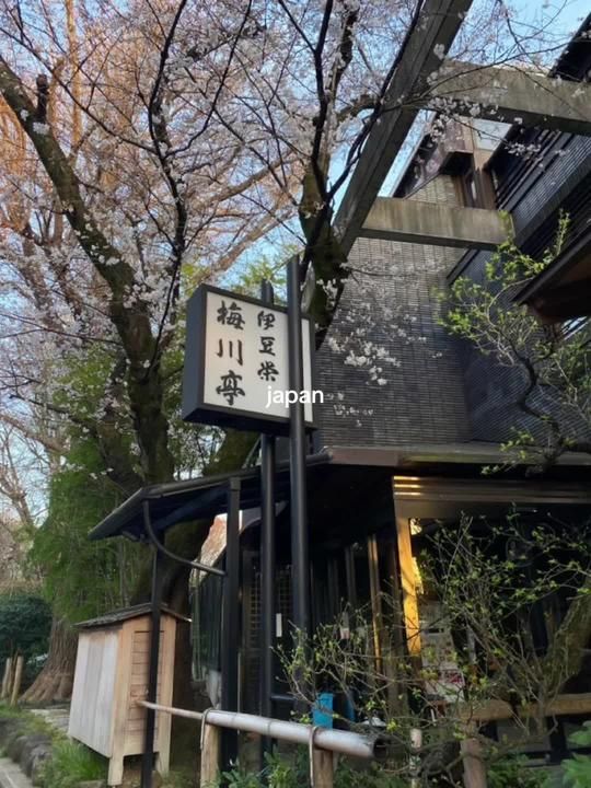 a sign that is on the side of a building with trees in front of it