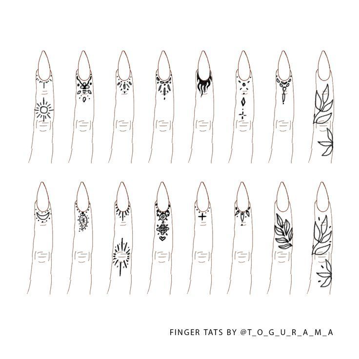 fingers with different designs on them and the words finger tattoos by g i llama