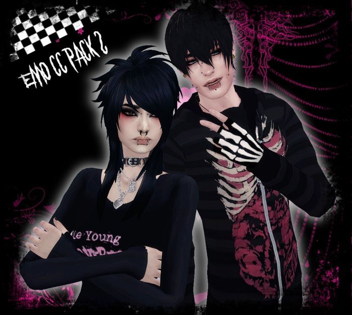 two people standing next to each other in front of a black and pink wallpaper