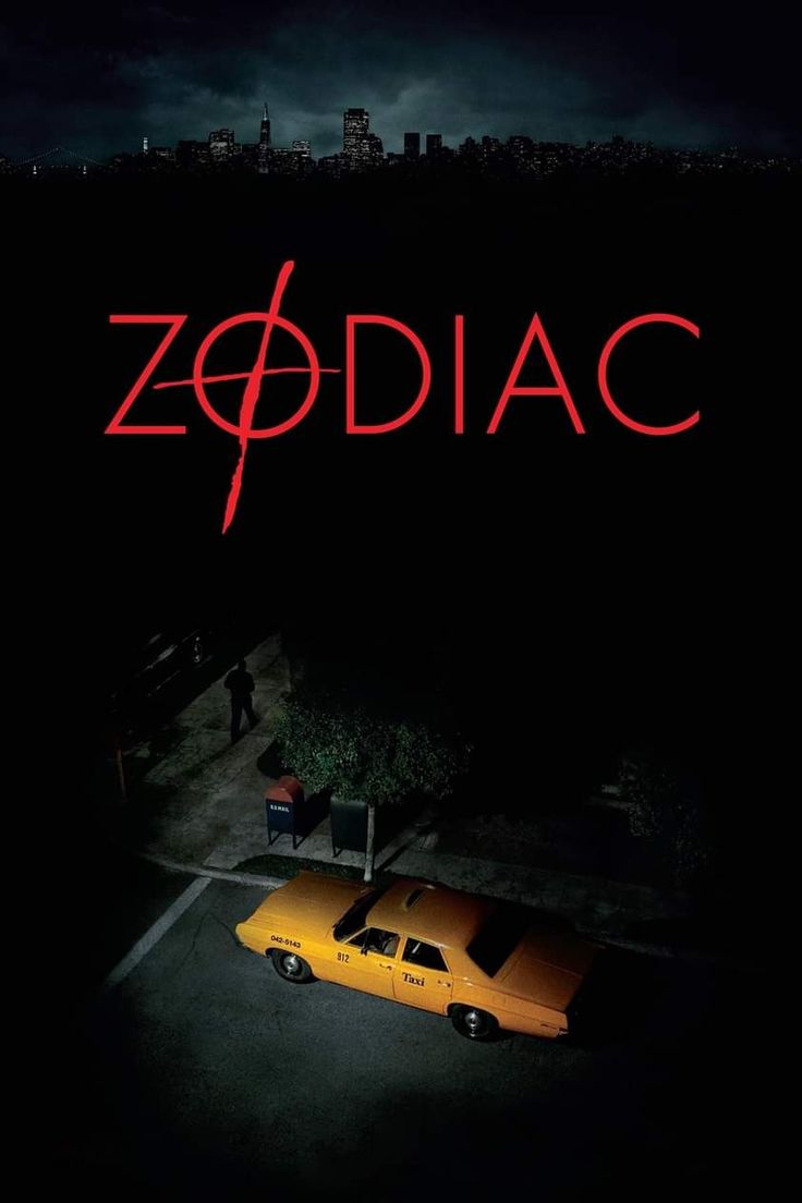 a movie poster with the title zodiac on it's back ground