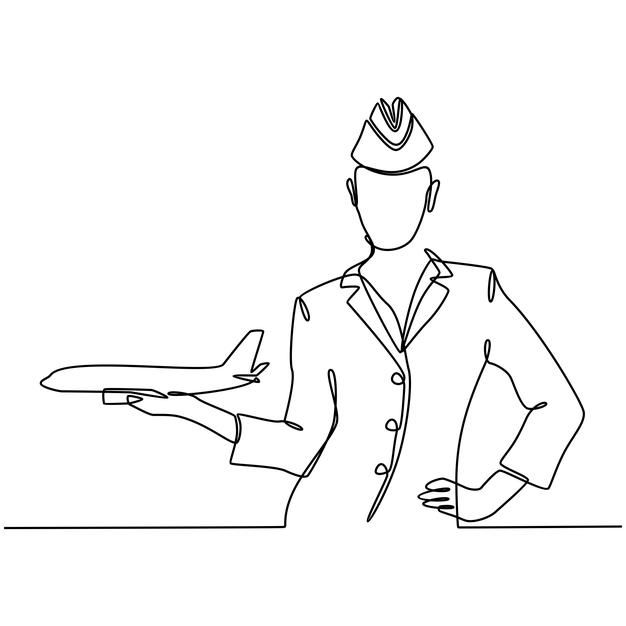 a line drawing of a man holding a tray