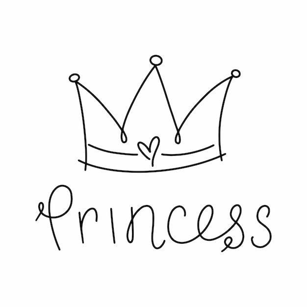 the word princess written in black ink with a hand drawn crown on top of it