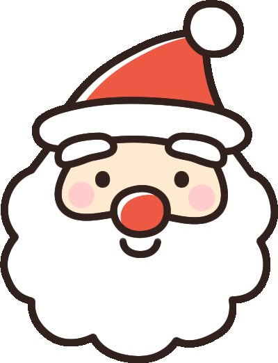 a santa claus face with a red nose and beard