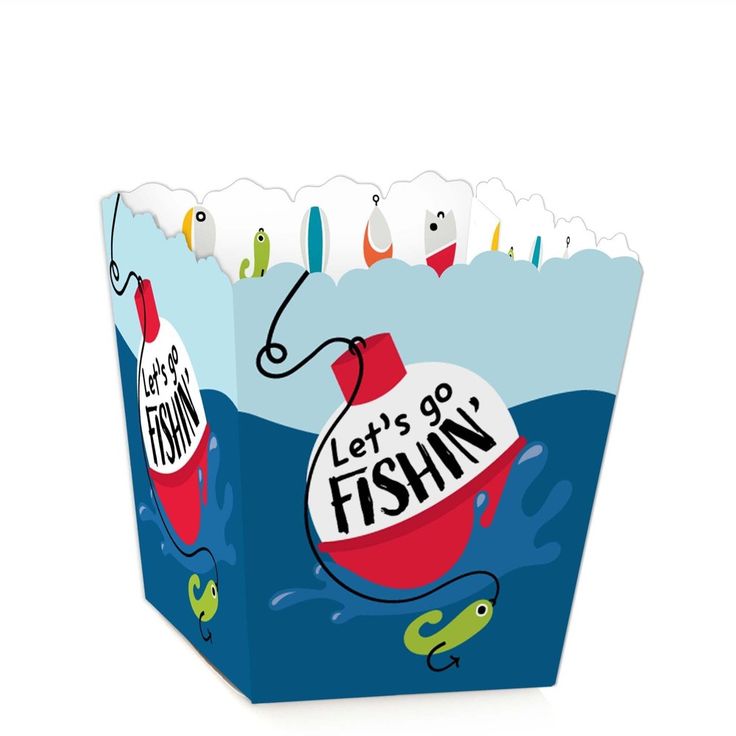 a paper bag with an image of a fish in the water and it says let's go fishing