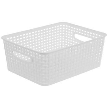 a white plastic basket on a white background