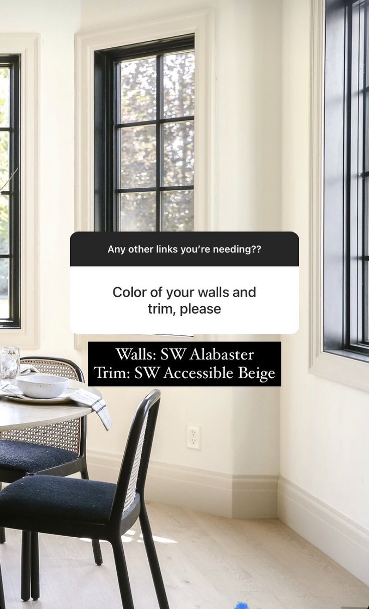 a dining room table and chairs with the words color of your walls and trim pieces