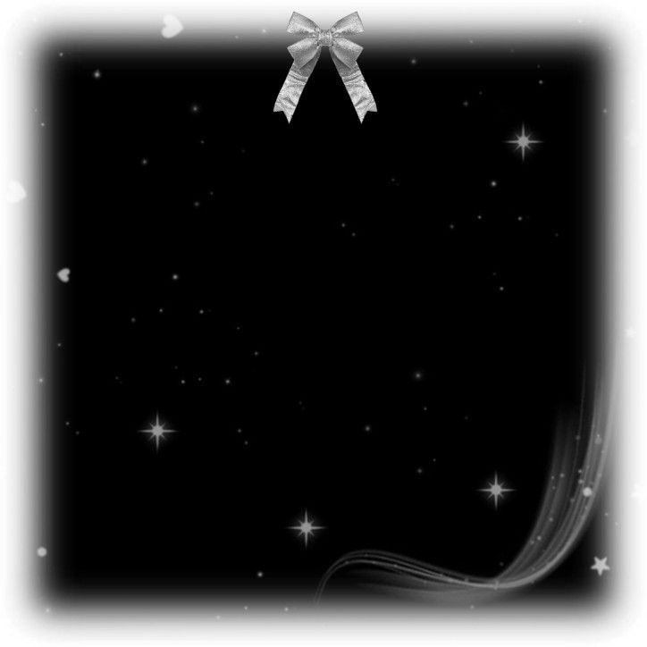 a black and white photo with some stars in the sky, as well as a bow