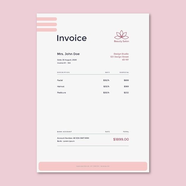 an invoice is shown on a pink and white background with the words invoice above it