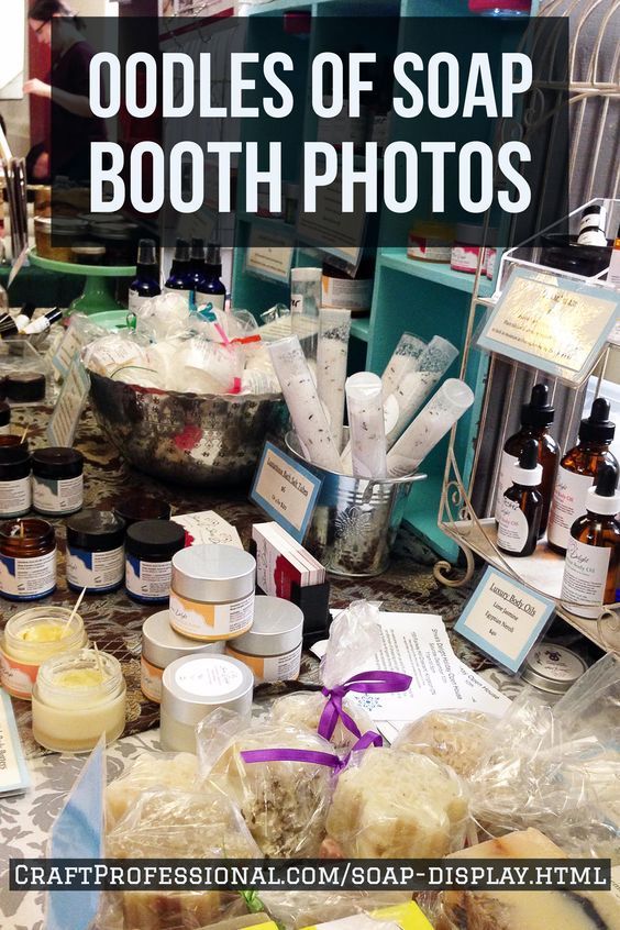 the table is full of soaps and body products