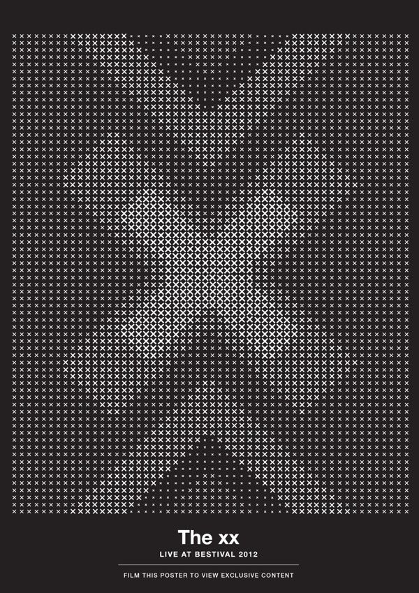 the xx live at festival 2012 poster designed in black and white with an abstract background