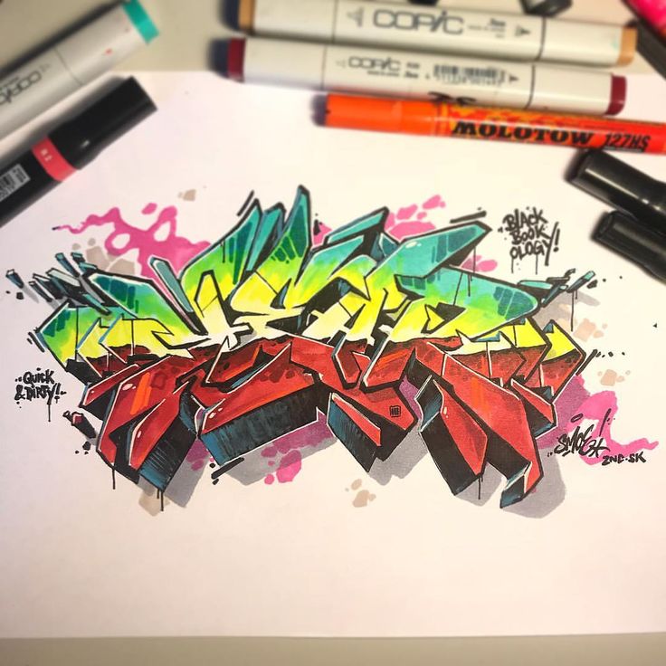 a drawing of some type of graffiti on paper