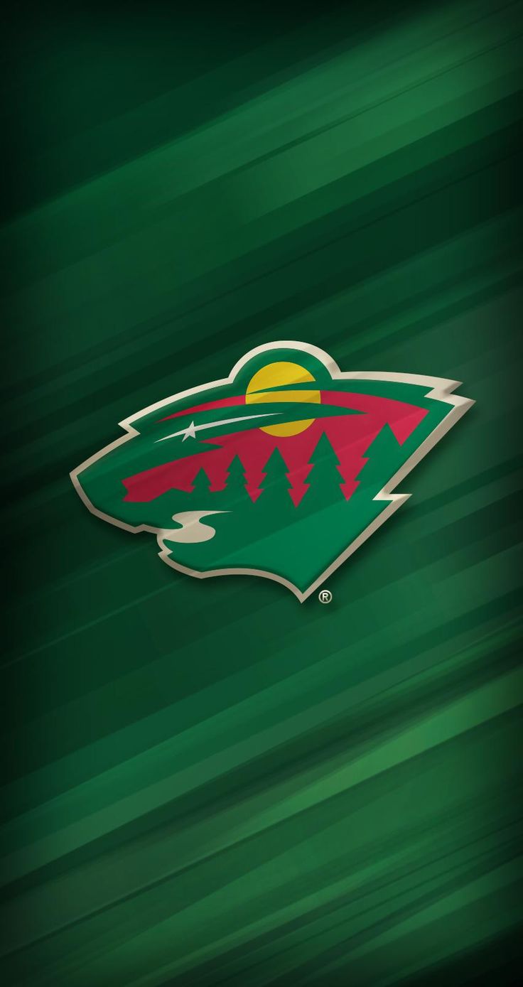 the minnesota wild logo is shown on a green and red wallpaper with trees in the background