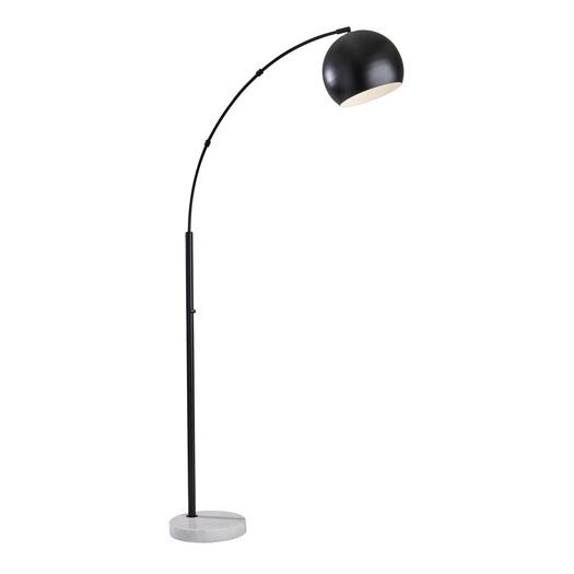 a black and white floor lamp with a marble base on an isolated metal pole,